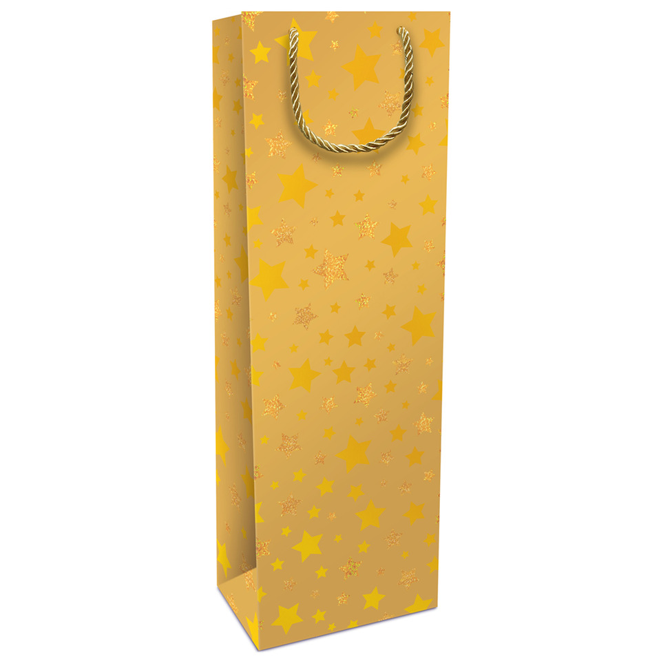 Weihnachts-Flaschentragetasche Sternchen, 36 x 12 x 8 cm, gold