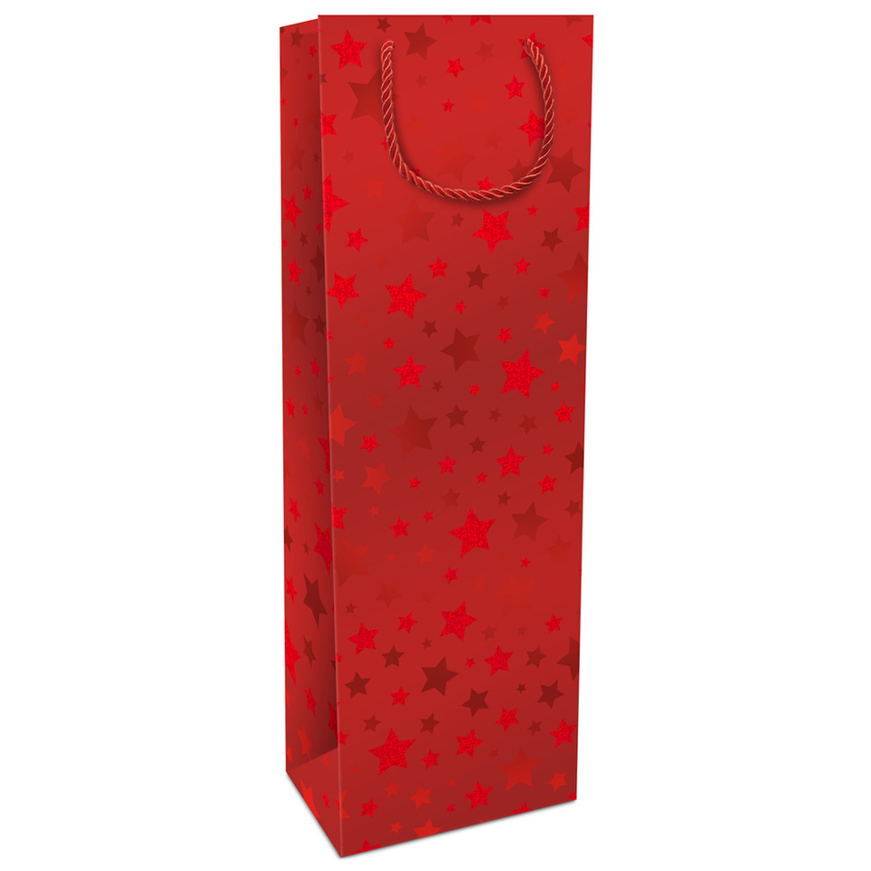 Weihnachts-Flaschentragetasche Sternchen, 36 x 12 x 8 cm, rot