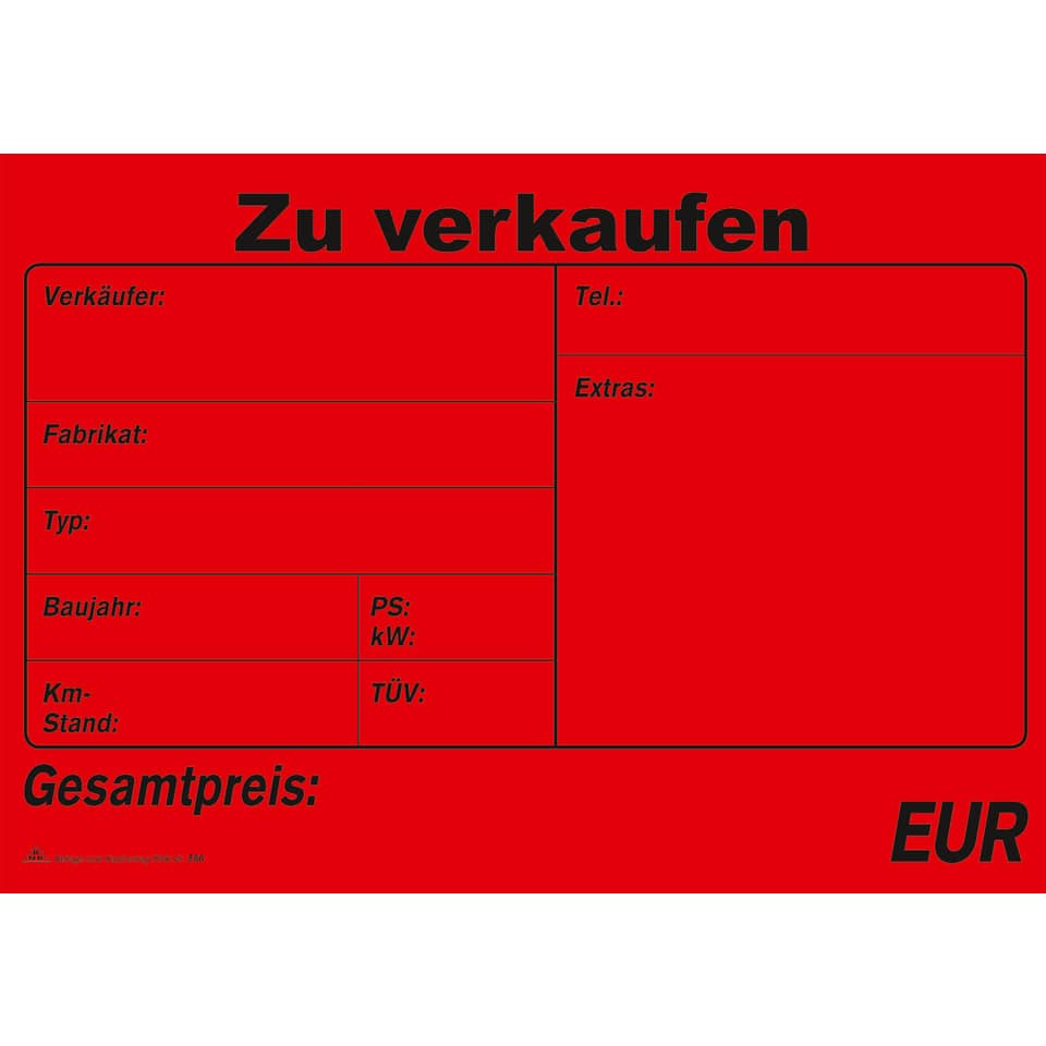 Kaufverträge für ein gebrauchtes Kfz - SD, 1x4 Blatt, DIN A4, Verkaufsplakat
