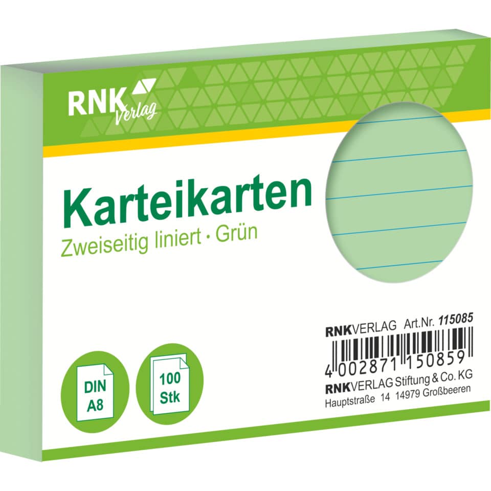 Karteikarten - DIN A8, liniert, grün, 100 Karten