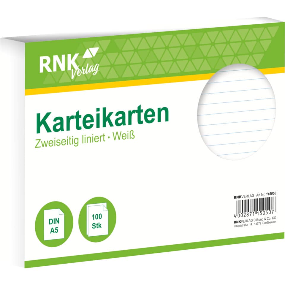 Karteikarten - DIN A5, liniert, weiß, 100 Karten