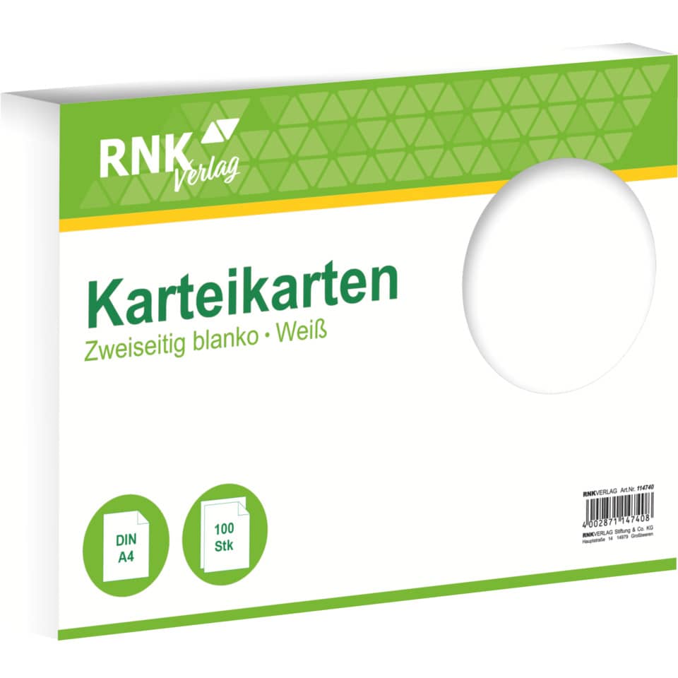 Karteikarten - DIN A4, blanko, weiß, 100 Karten