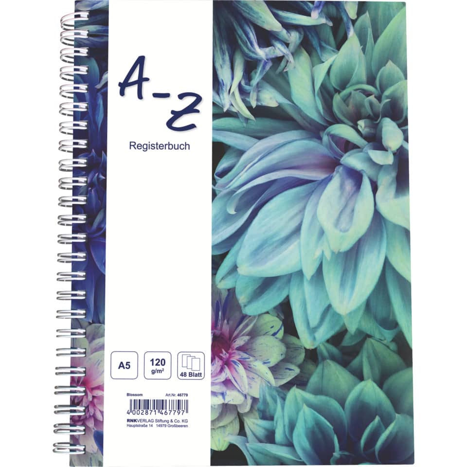 Notizbuch Blossom - A6, liniert, 48 Blatt, Register A-Z