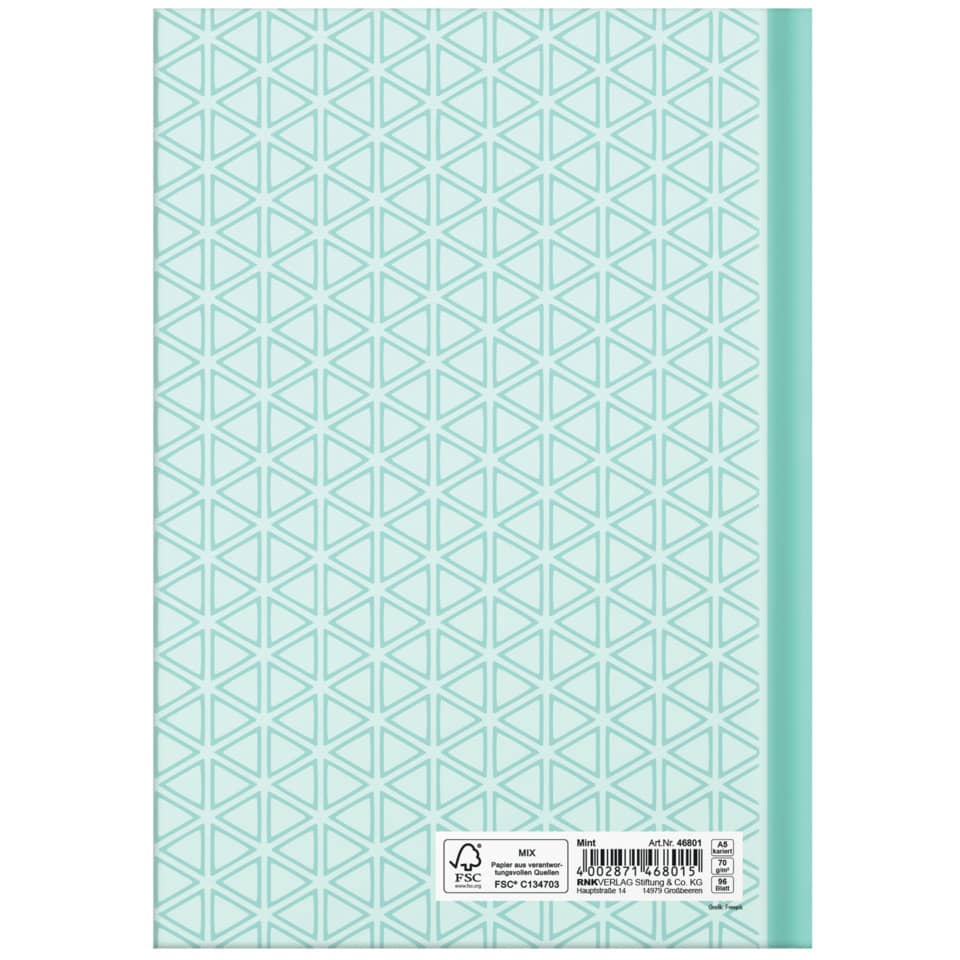 Notizbuch Mint - A5, kariert, 96 Blatt