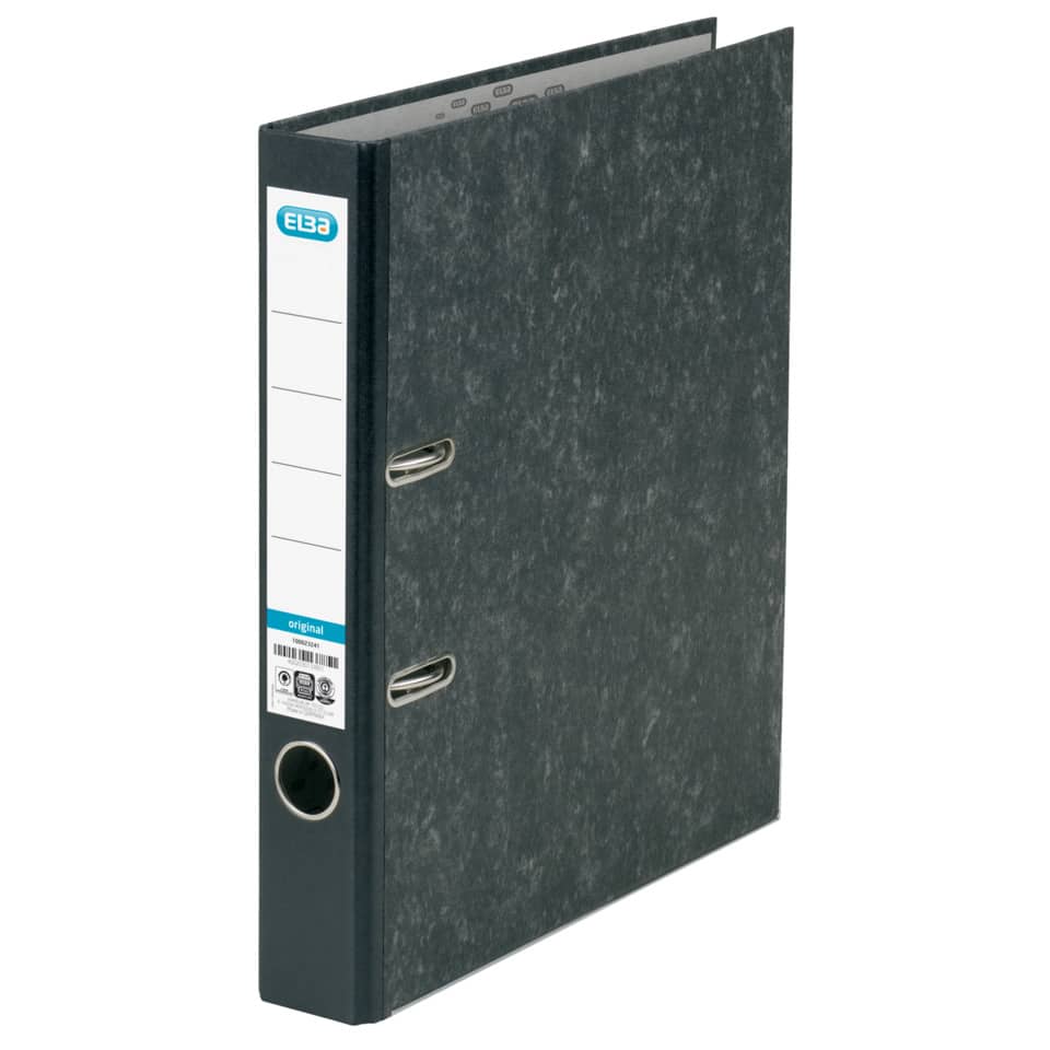 Ordner smart Original Wolkenmarmor, mit aufgeklebtem Rückenschild, Rückenbreite 5 cm, schwarz