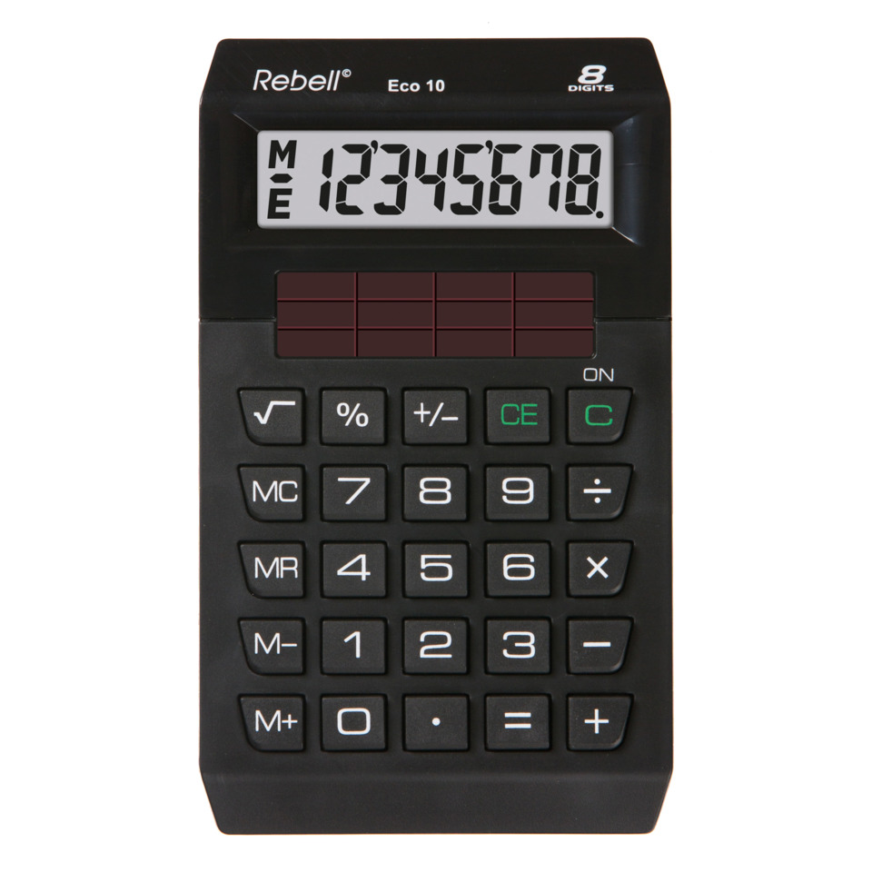 Tischrechner Eco 10, 100% Solar, einzeilig, 8 Stellen, schwarz