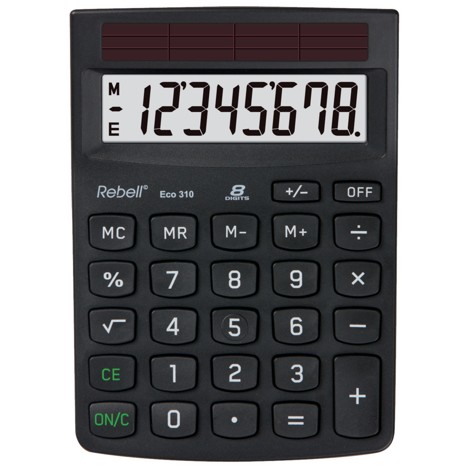 Tischrechner Eco 310, 100%Solar, einzeilig, 8 Stellen, 102x143x29mm,schwarz