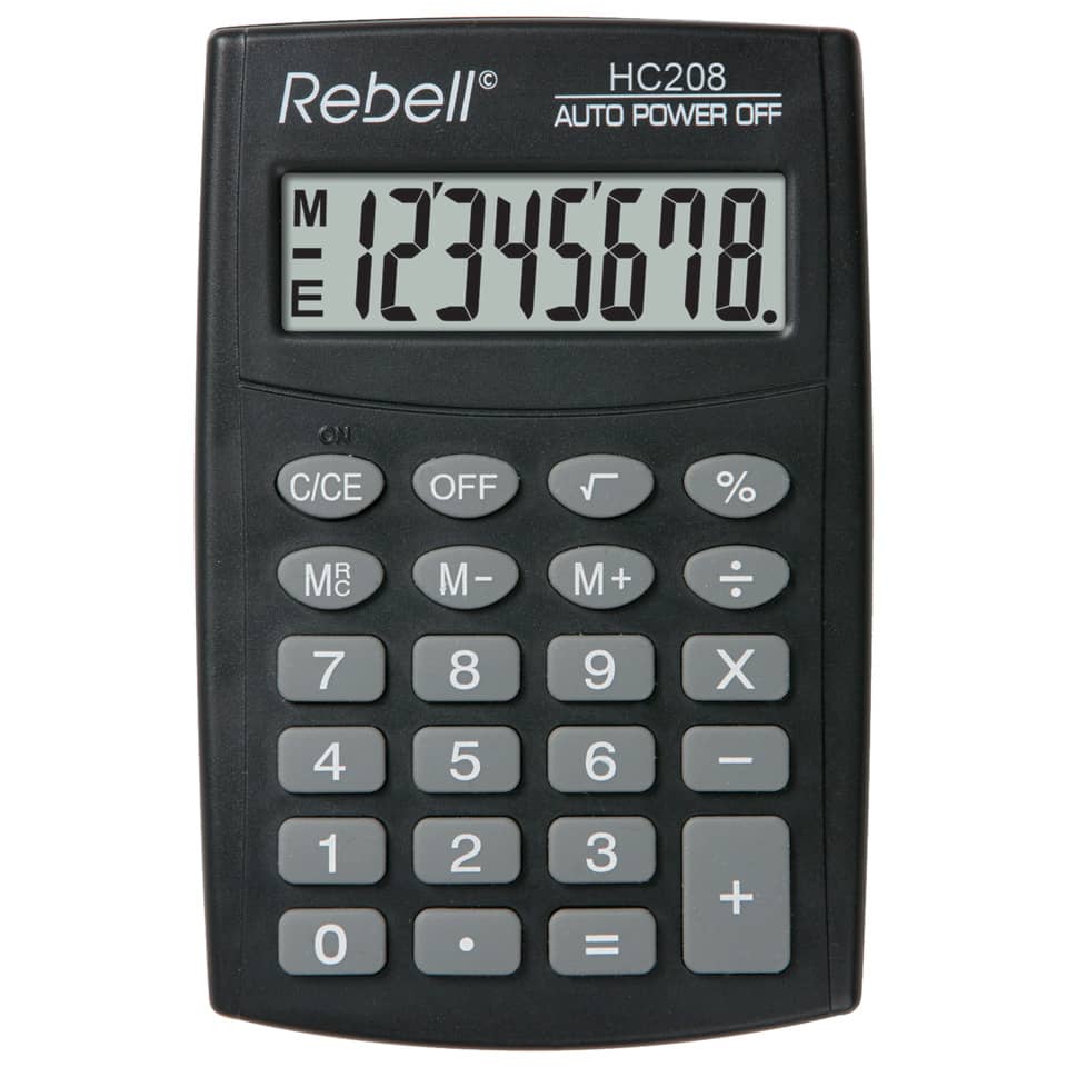Taschenrechner - Batteriebetrieb, 8-stellig, LCD-Display, schwarz