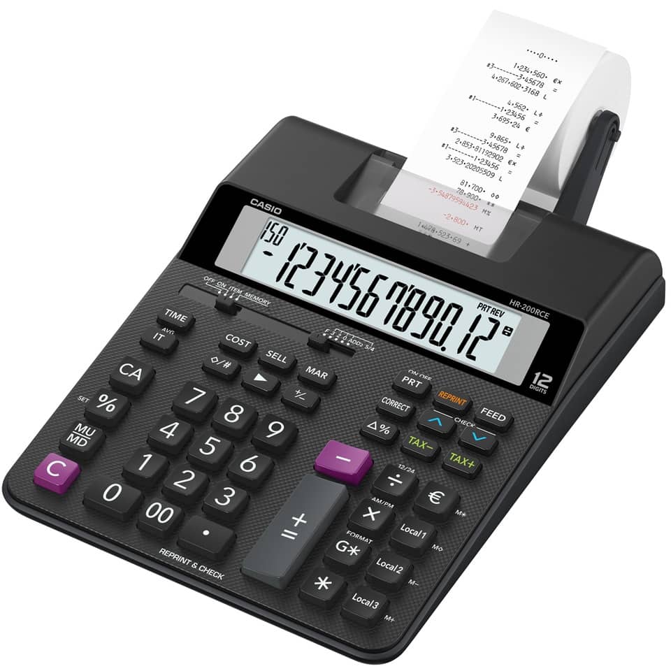 Tischrechner druckend HR-200RCE, normale Größe, Batterie-/Netzbetrieb, viele Funktionen