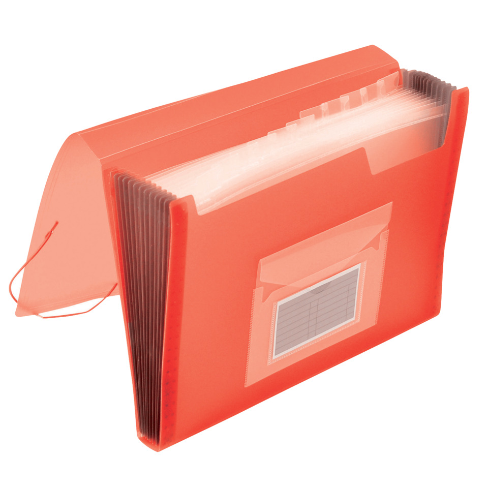 Fächermappe - 13 Taschen, 250 Blatt, PP, transluzent rot