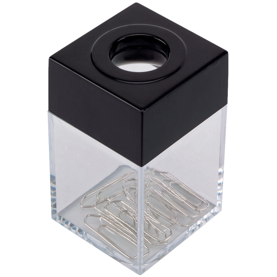 Büroklammernspender, eckig - schwarz/transparent, 42 x 70 x 42 mm