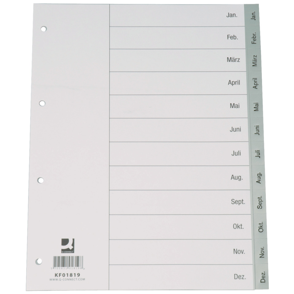 Monatsregister - Jan. - Dez., PP, A4, 12 Blatt, grau