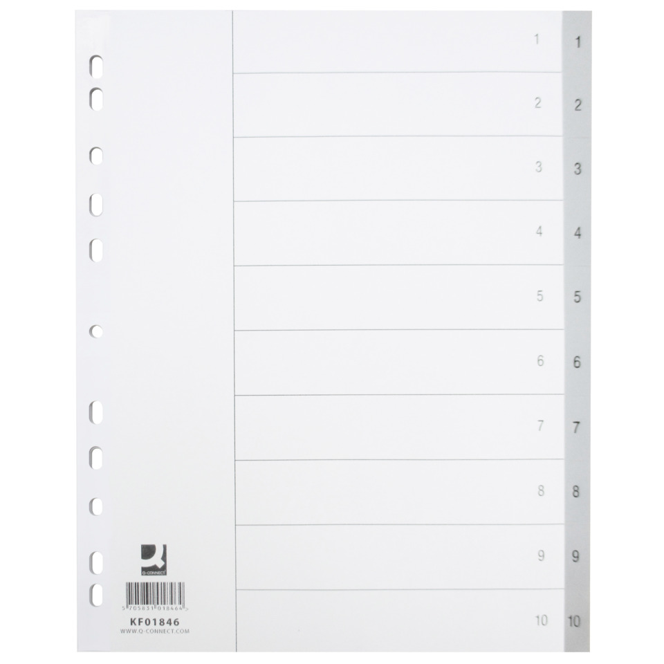 Zahlenregister - 1 - 10, PP, A4 Überbreite, 10 Blatt, grau