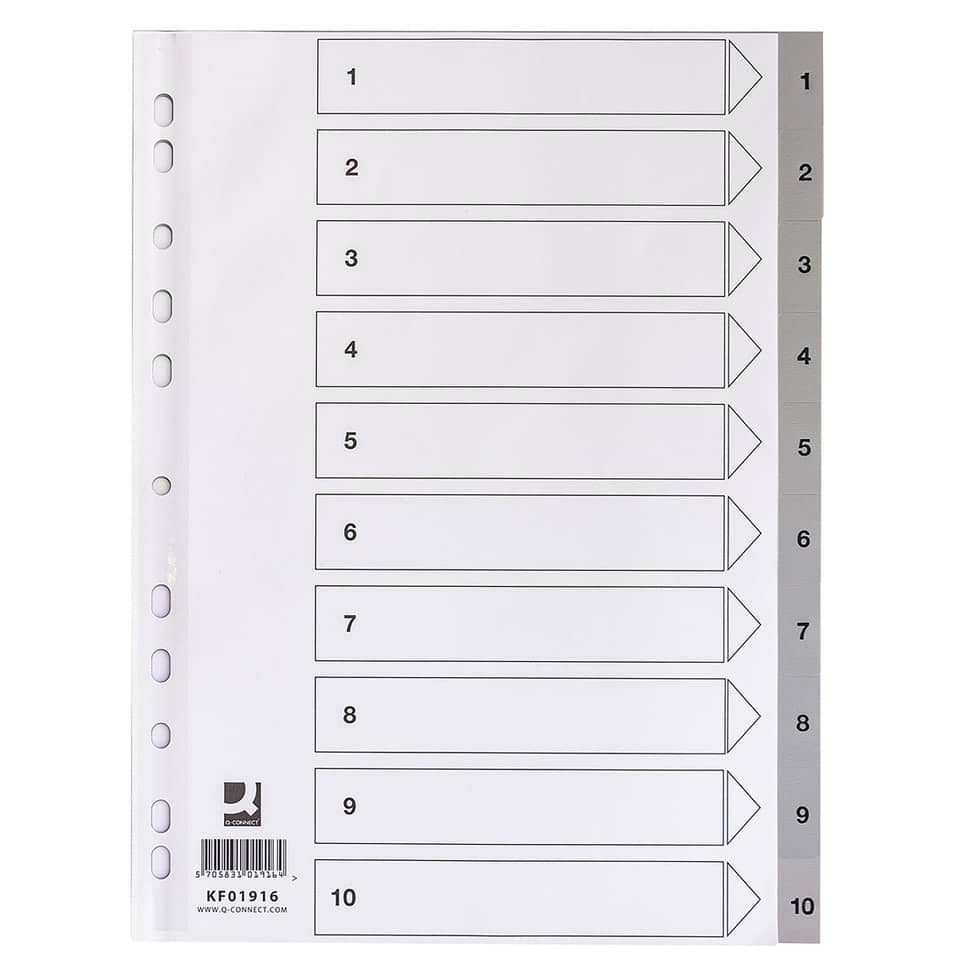 Zahlenregister - 1 - 10, PP, A4, 10 Blatt + Indexblatt, grau