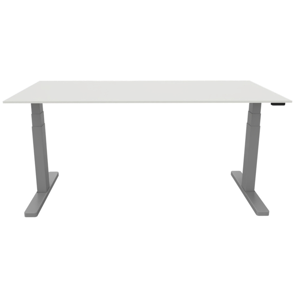 Schreibtisch elektrisch höhenverstellbar, 160x80cm, weiß/silber