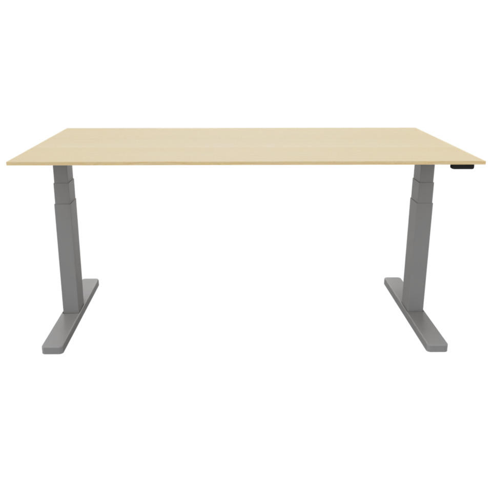Schreibtisch elektrisch höhenverstellbar, 160x80cm, ahorn/silber