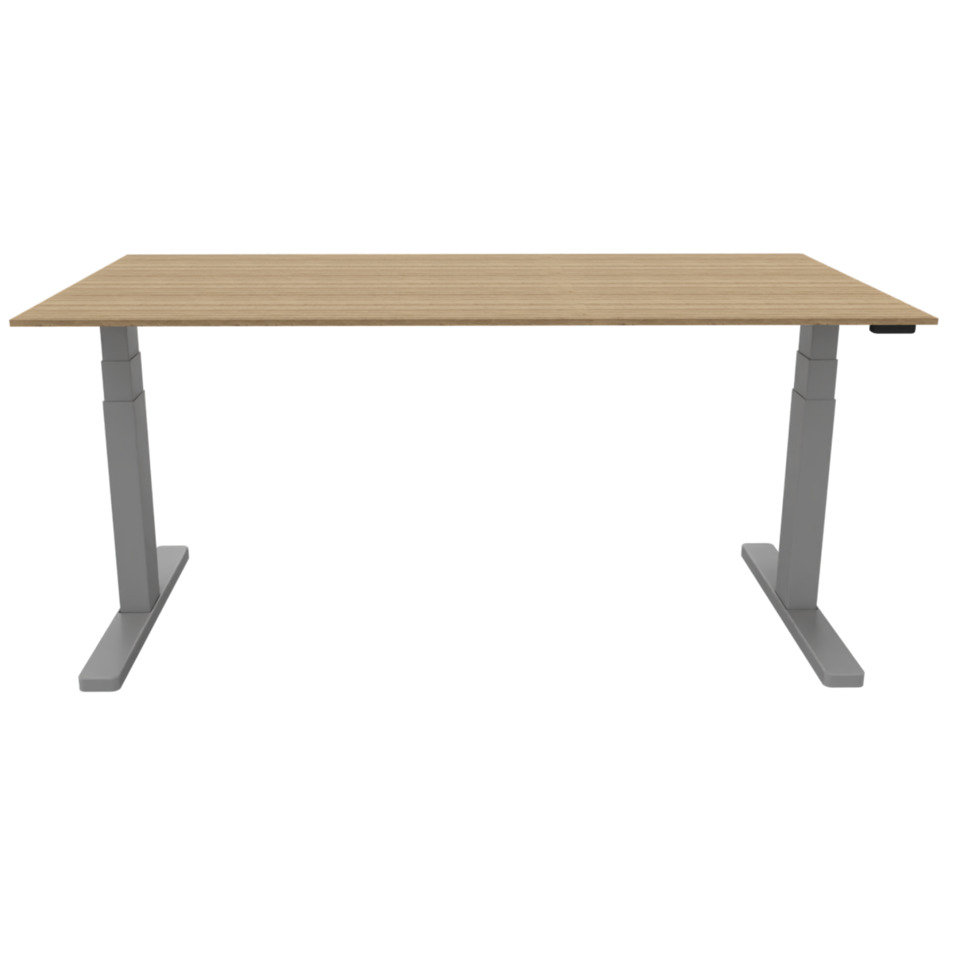 Schreibtisch elektrisch höhenverstellbar, 160x80cm, eiche/silber