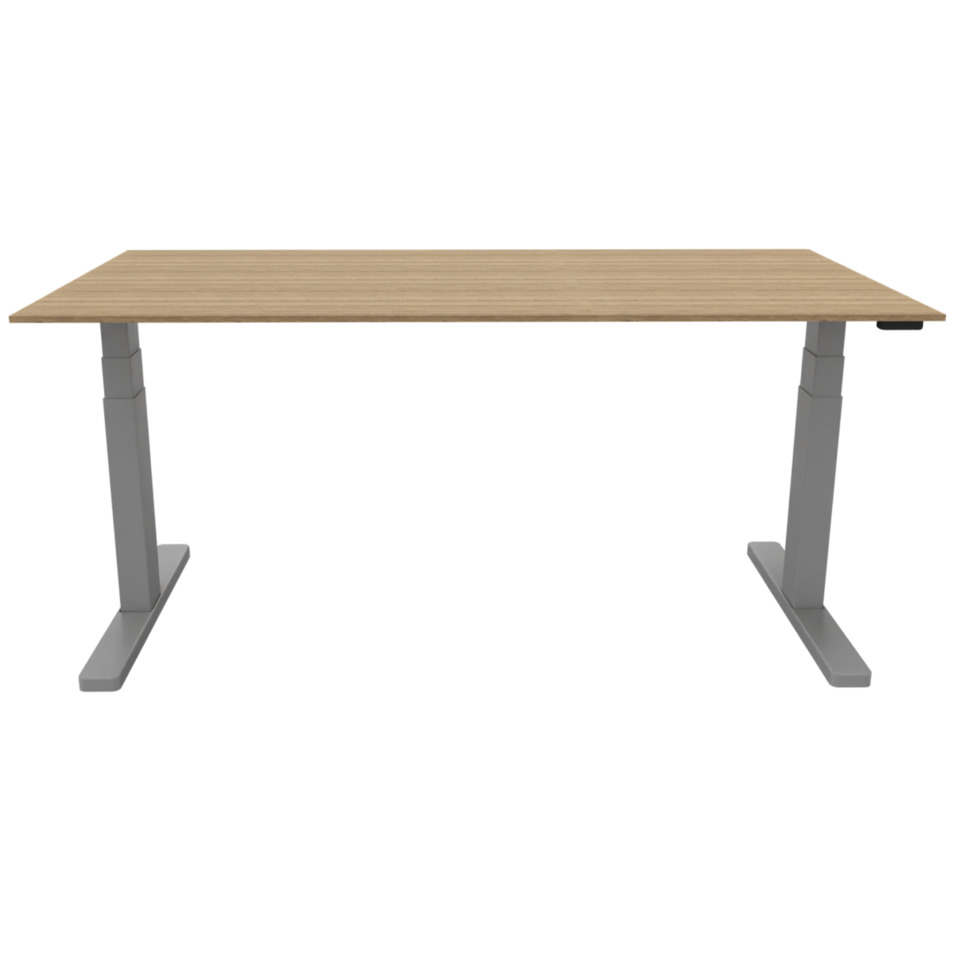Schreibtisch elektrisch höhenverstellbar, 180x80cm, eiche/silber