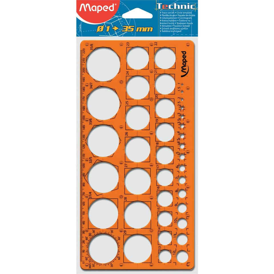 Kreisschablone, Kreise von 1 bis 35 mm, orange-transparent