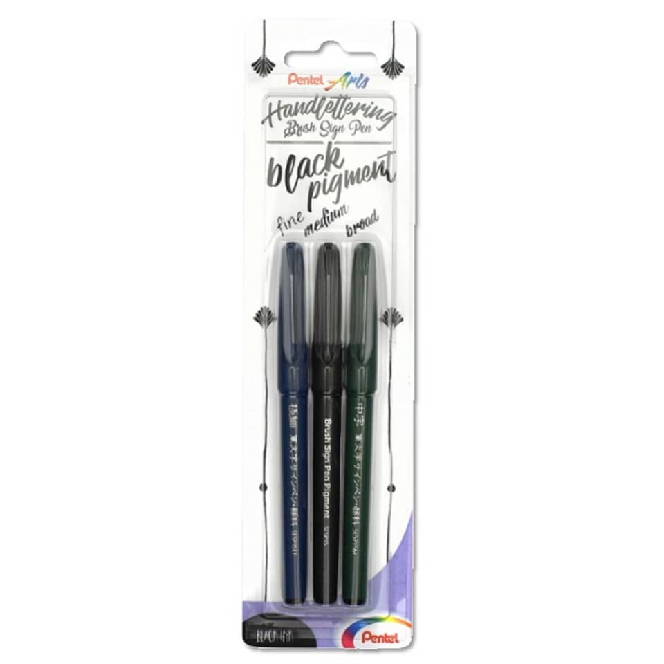 Kalligrafie-Stift Brush Sign Pen Pigment 3 Stück sortiert