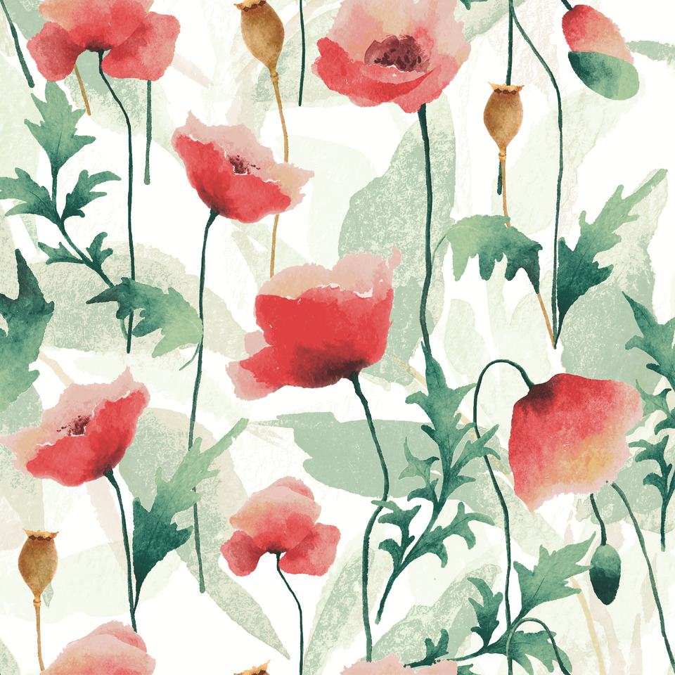 Motivserviette, Mohnblumen gemalt, 33 x 33 cm, 3-lagig, 20 Stück