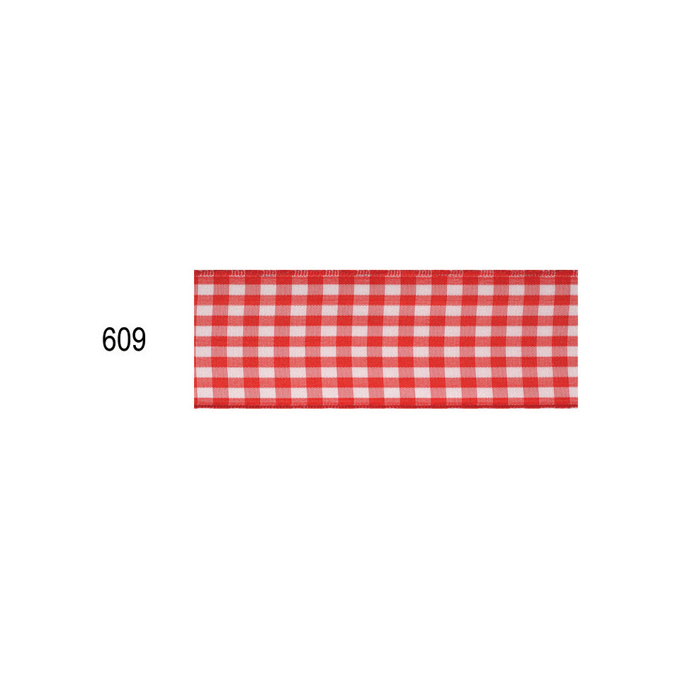 Zierband mit Draht Karo 40 mm x 20 m, rot/weiß