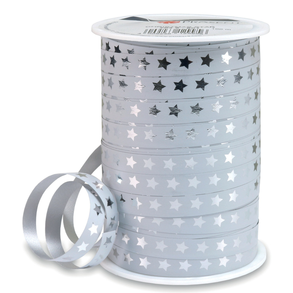 Ringelband Stern - 10 mm x 100 m, weiß