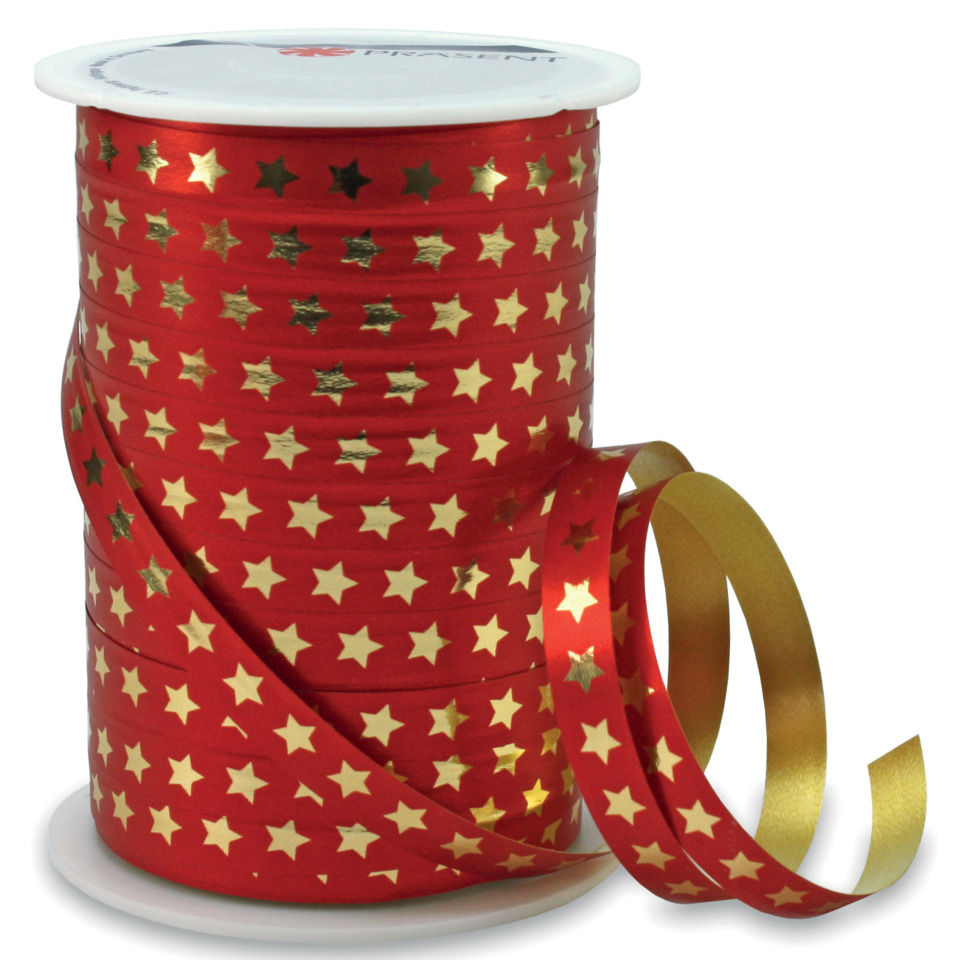 Ringelband Stern - 10 mm x 100 m, rot