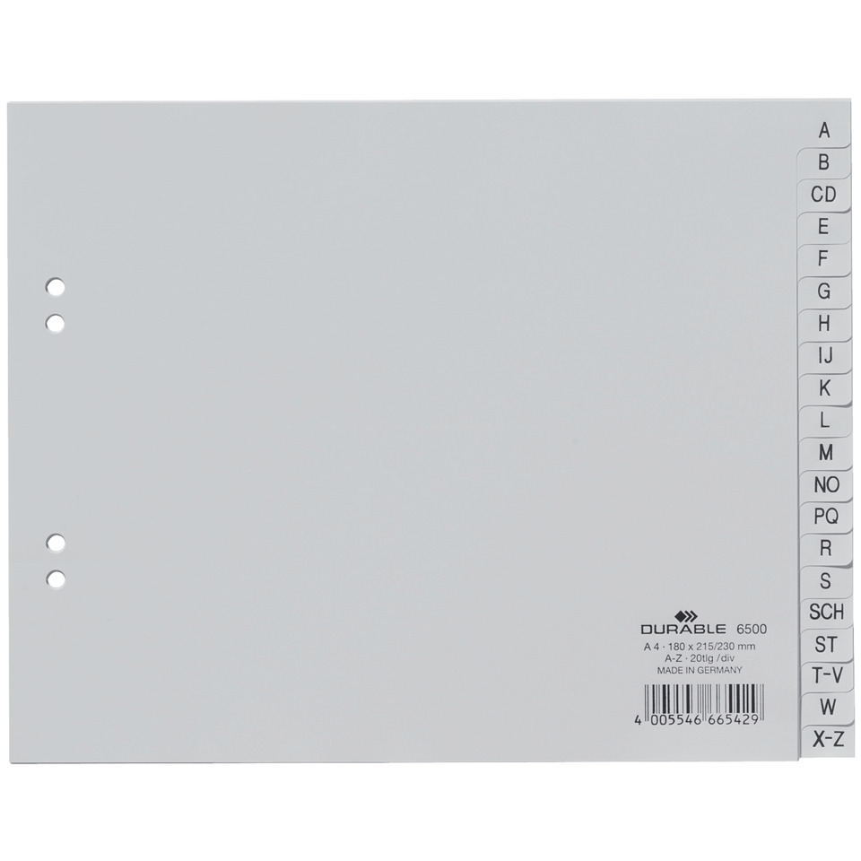 Register - A - Z, PP, grau, A4 halbe Höhe, 20 Blatt