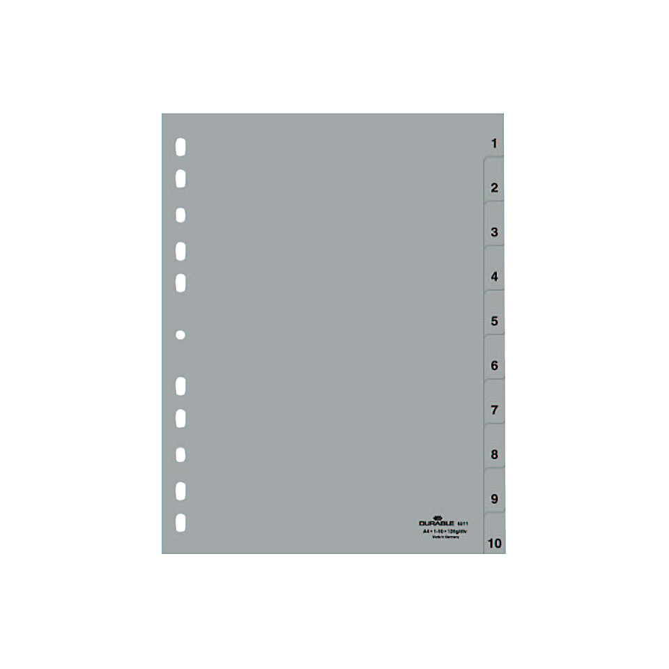 Zahlenregister - PP, 1 - 10, grau, A4, 10 Blatt