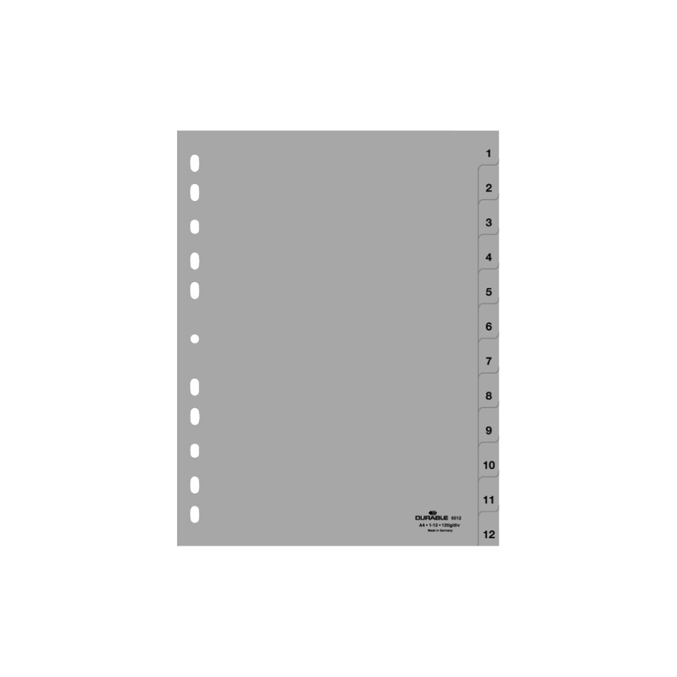 Zahlenregister - PP, 1 - 12, grau, A4, 12 Blatt