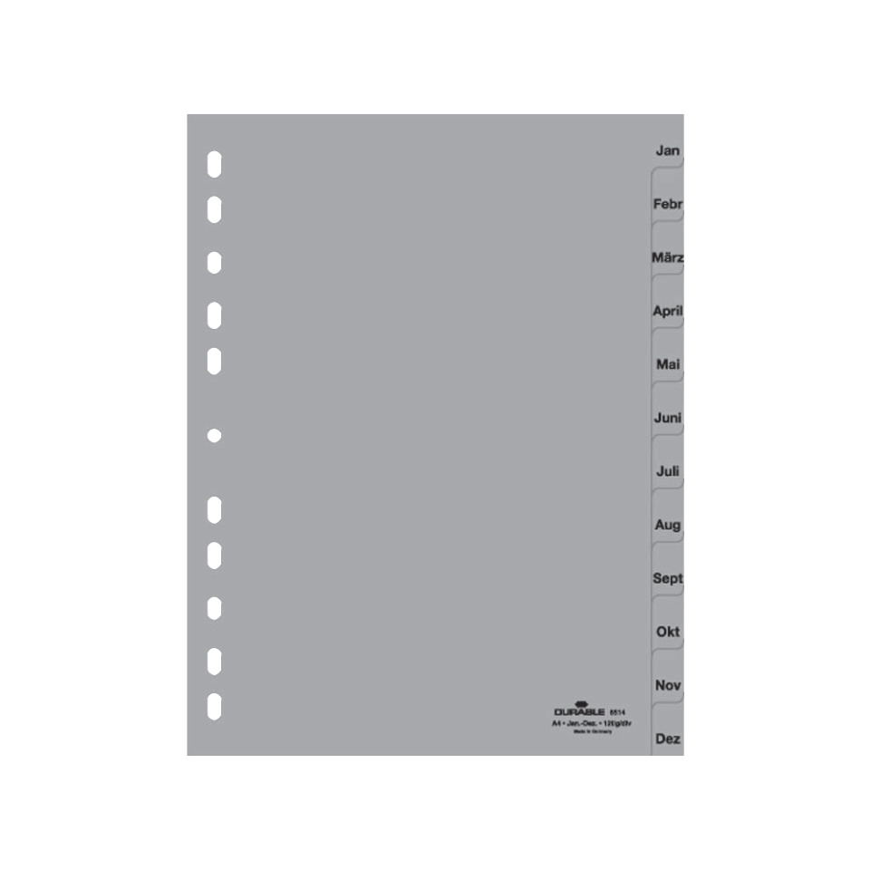 Monatsregister - Jan. - Dez., A4, PP, grau, 12 Blatt