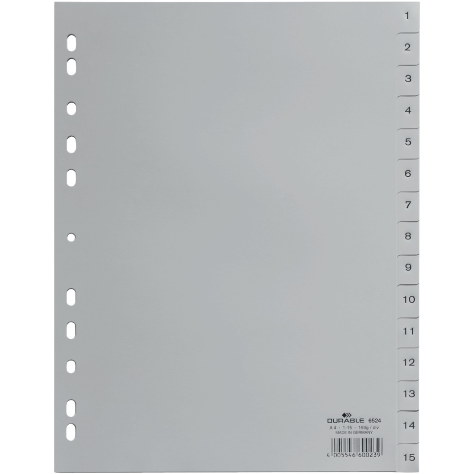 Zahlenregister - PP, 1 - 15, grau, A4, 15 Blatt