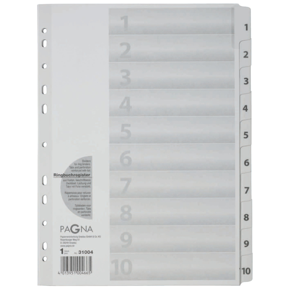 Zahlenregister - 1 - 10, Karton, A4, 10 Blatt, weiß