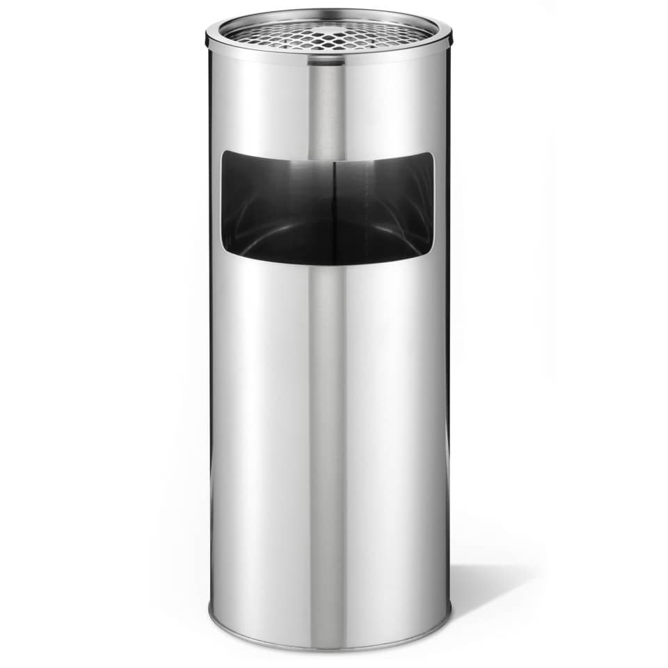 Papierkorb mit Ascher EDELSTAHL - Ø260 x 620 mm, 17 l, metallic silber