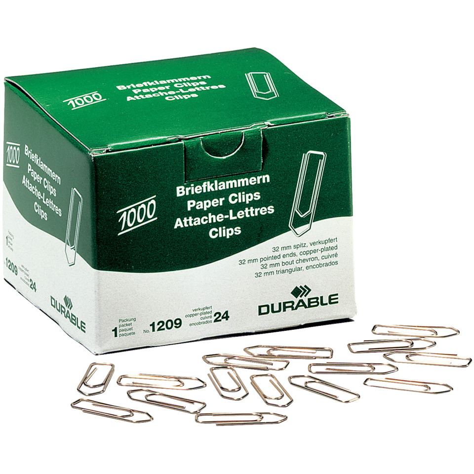 Briefklammer - 32 mm, Metall, verkupfert, Schachtel mit 1000 Stück