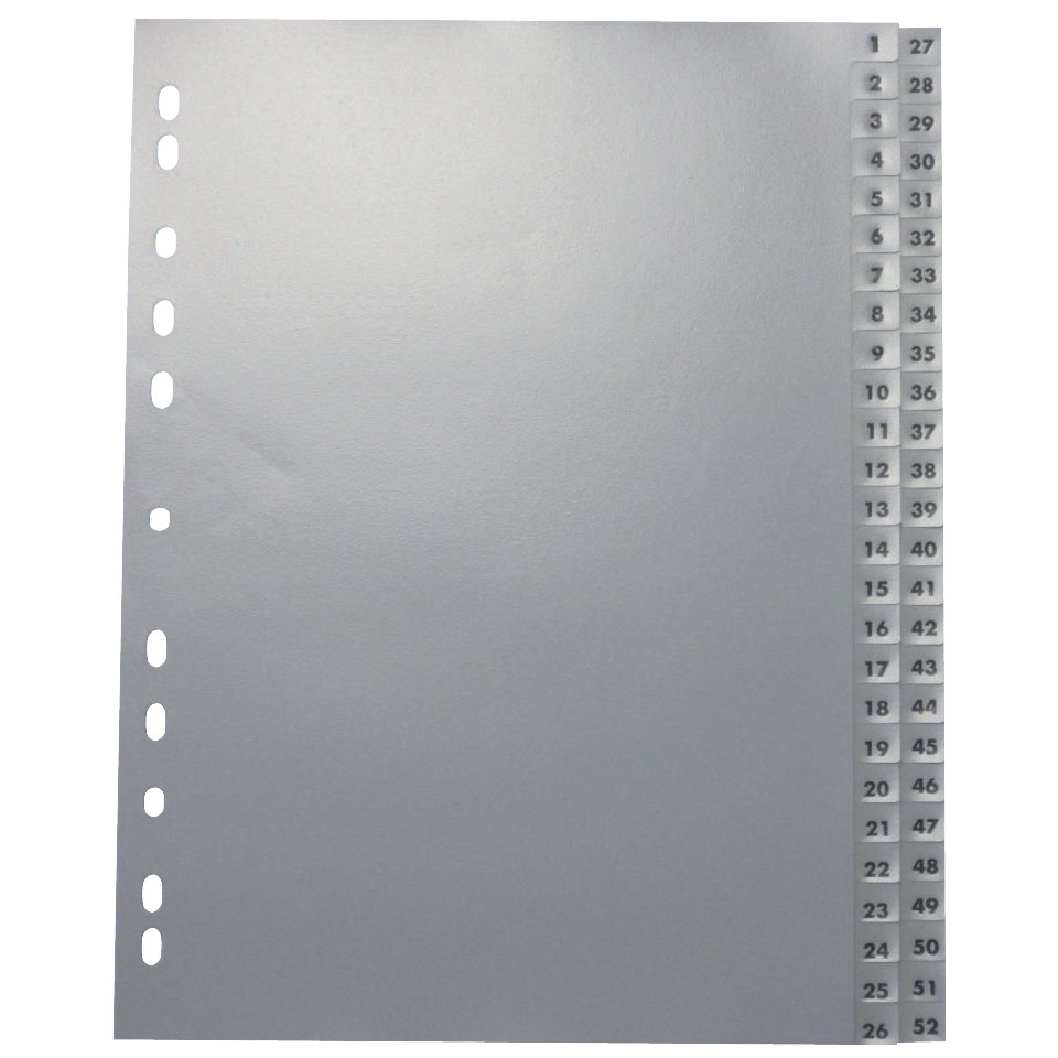 Zahlenregister - 1 - 52, PP, A4, 52 Blatt, 2 Abläufe, grau
