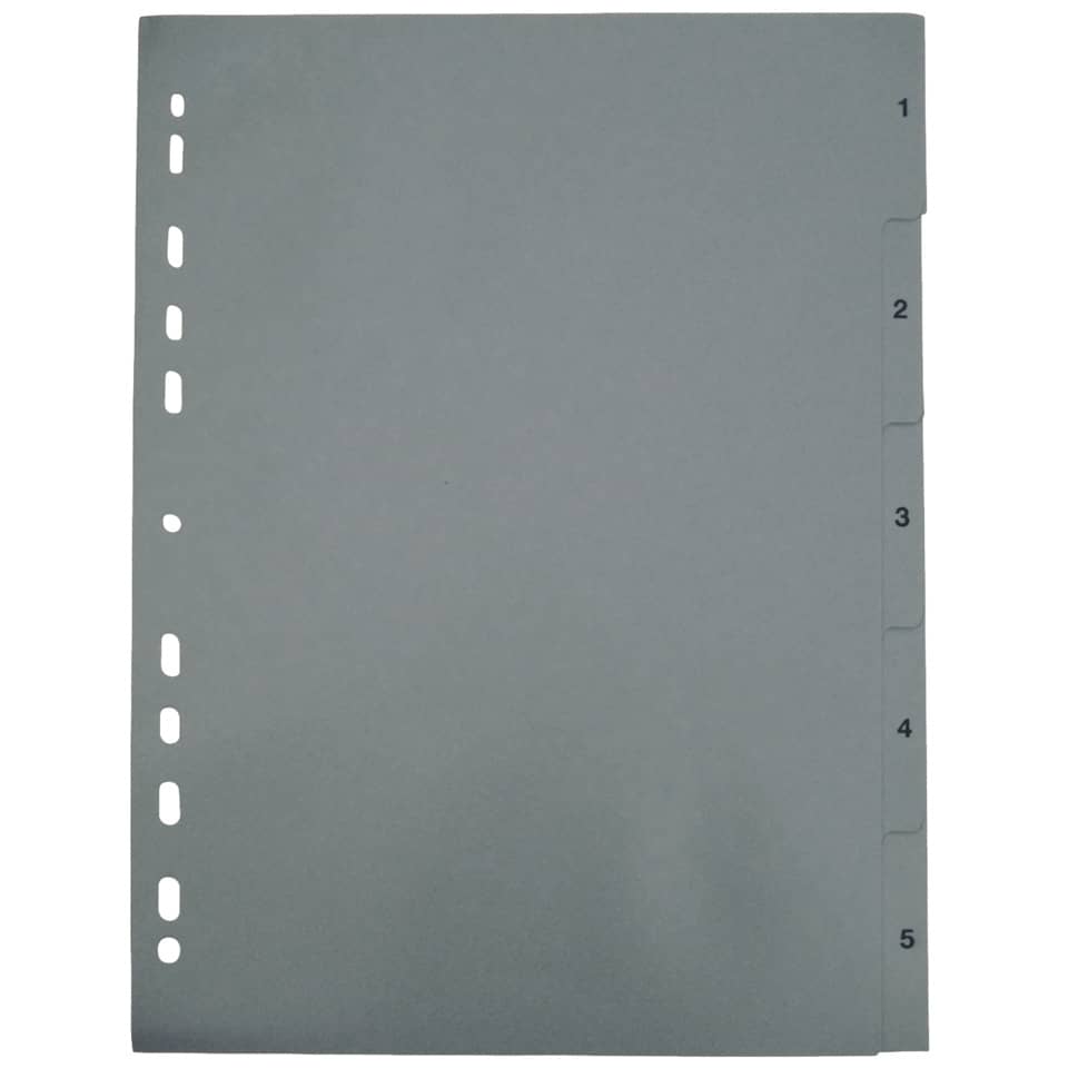 Zahlenregister - 1 - 5, PP, A4, 5 Blatt, grau