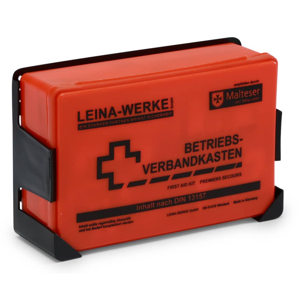 Betriebsverbandkasten klein - mit Wandhalterung - orange