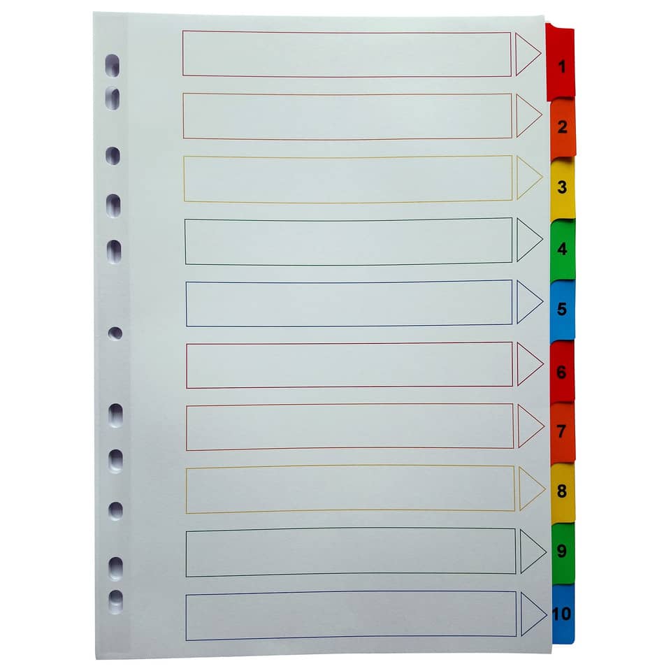 Zahlenregister - 1 - 10, Karton, A4, 10 Blatt + Indexblatt, weiß