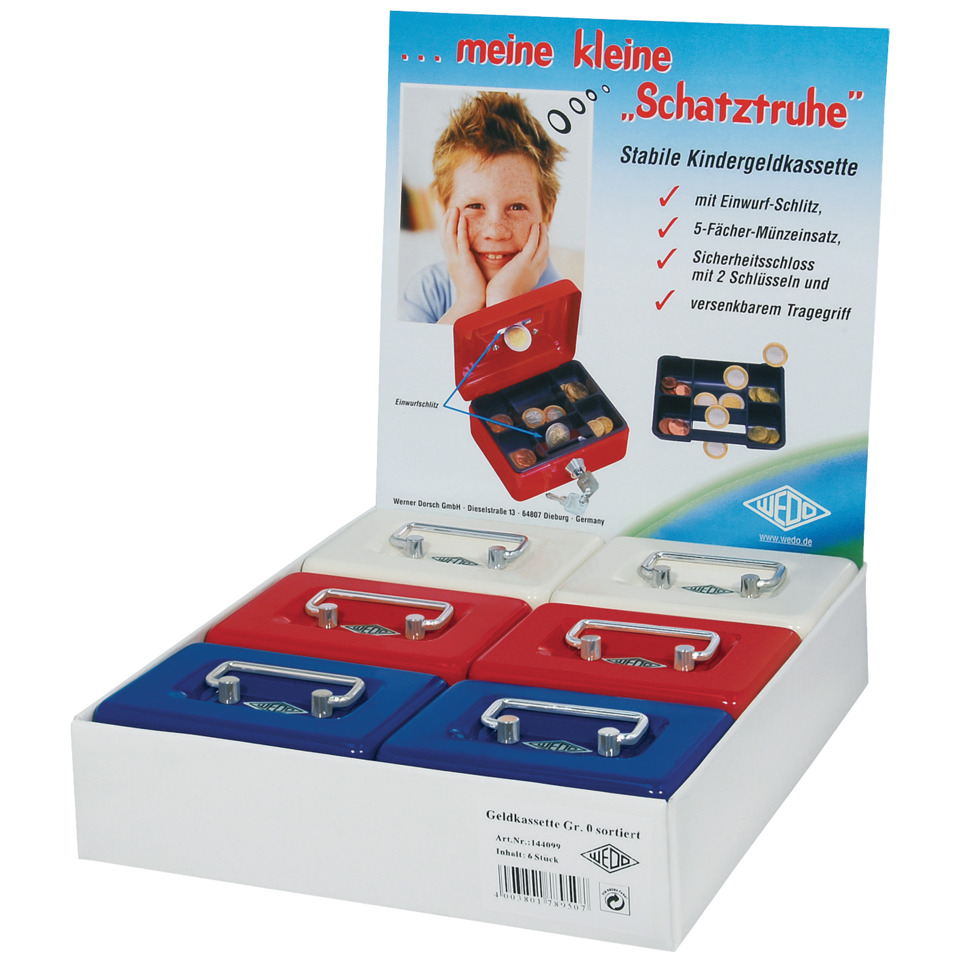 Kindergeldkassette - 12,5 x 6,3 x 9,5 cm, farbig sortiert
