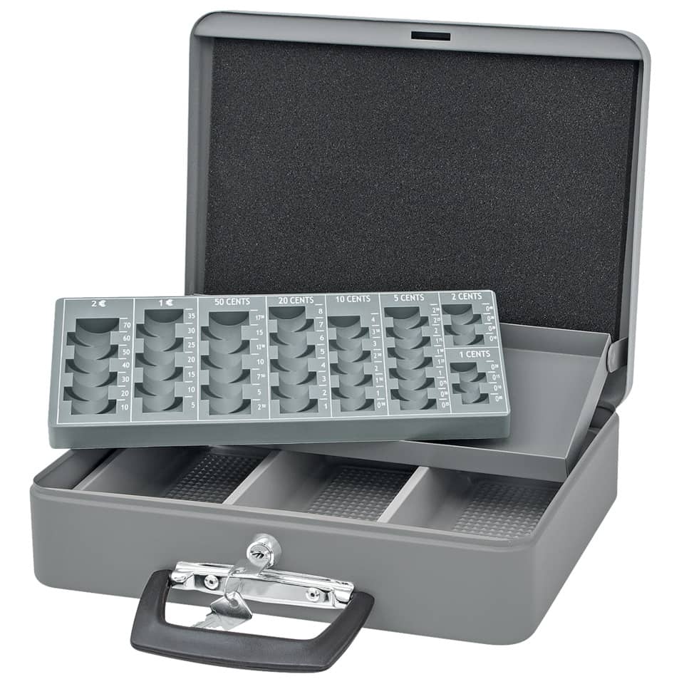 Geldzählkassette Standard - 355 x 275 x 100 mm, lichtgrau/schwarz