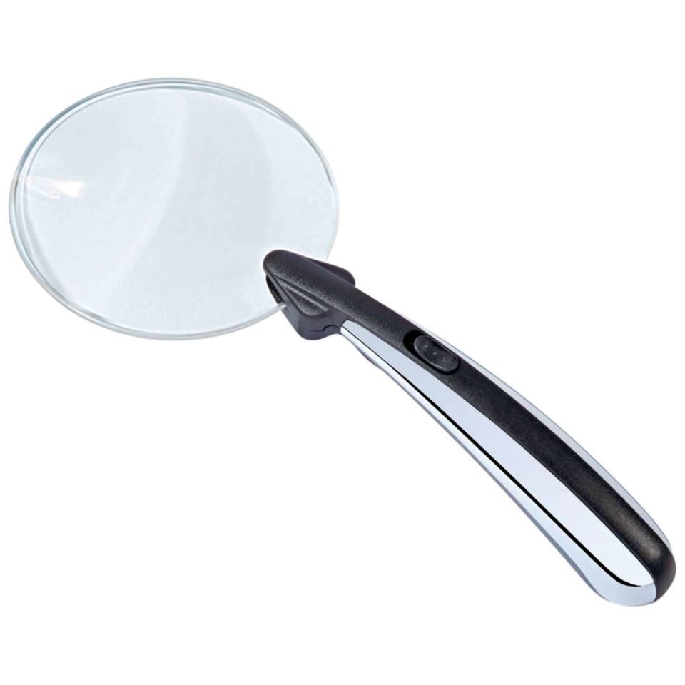 Rundlupe Ø 8 cm mit LED-Licht - 2,2-fach, rahmenlos, schwarz/chrom