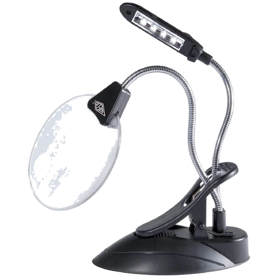 Tischlupe Ø 10,2 cm mit LED-Licht - 2-/4-fach, schwarz