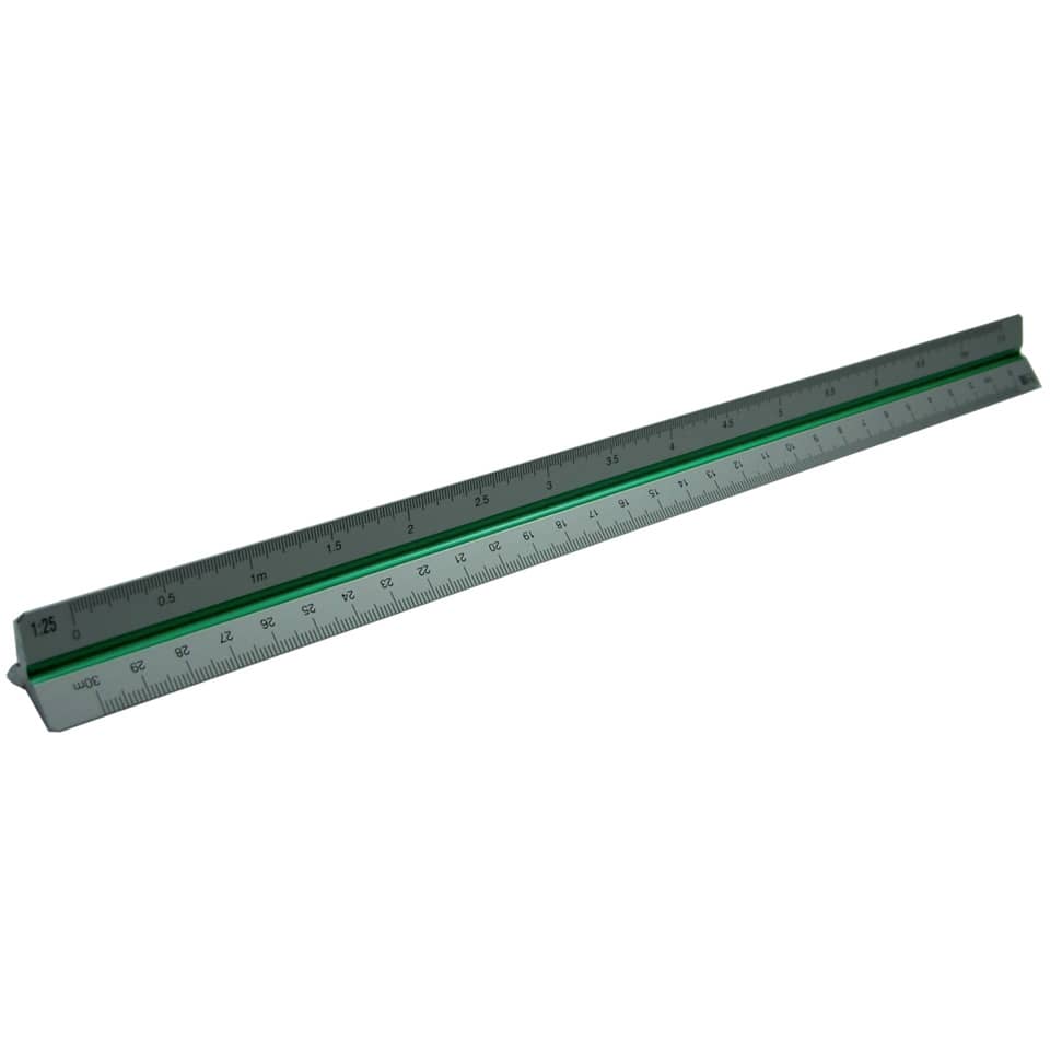 Präzisions-Dreikantmaßstab 195 Aluminium - 30 cm, Ø 24 mm, Teilung DIN