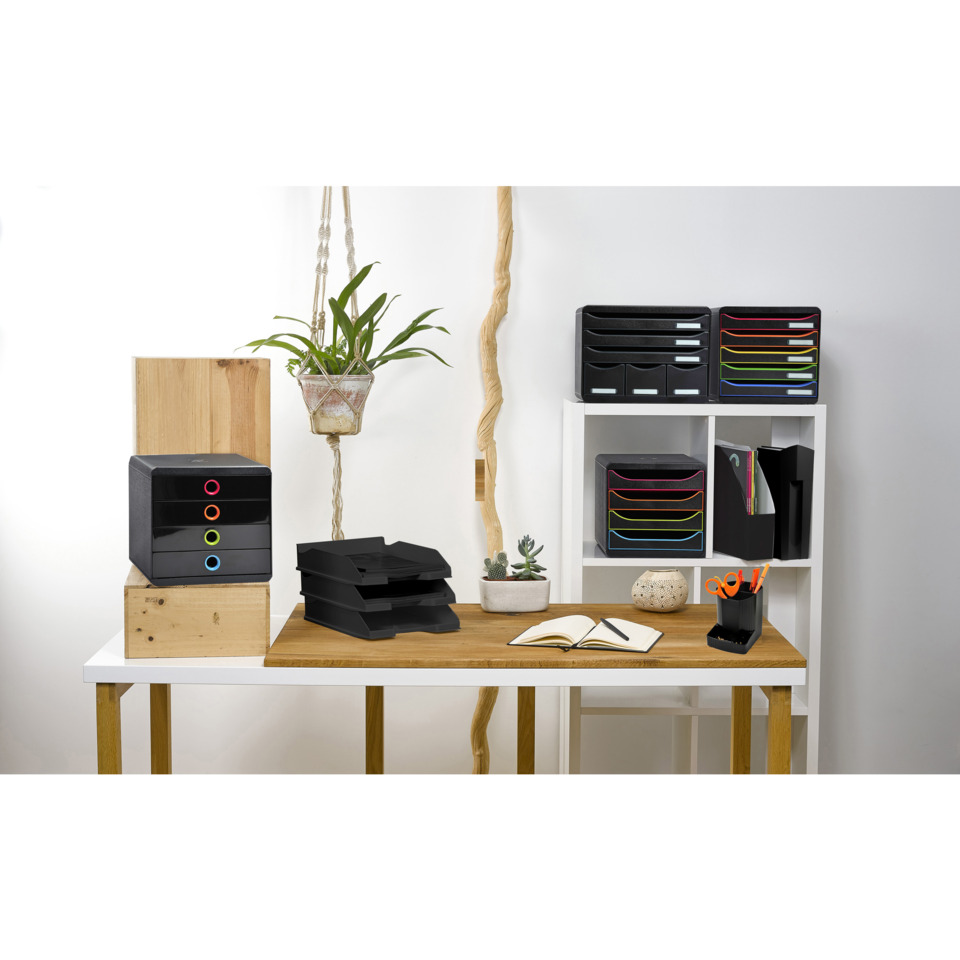 Schubladenbox Big Box Plus - A4+, 5 offene Laden, schwarz/harlekin/schwarz