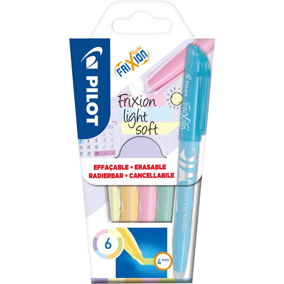 Textmarker FriXion Light Soft, radierbare Tinte, 4.0mm (M), 6 Stück, sortiert