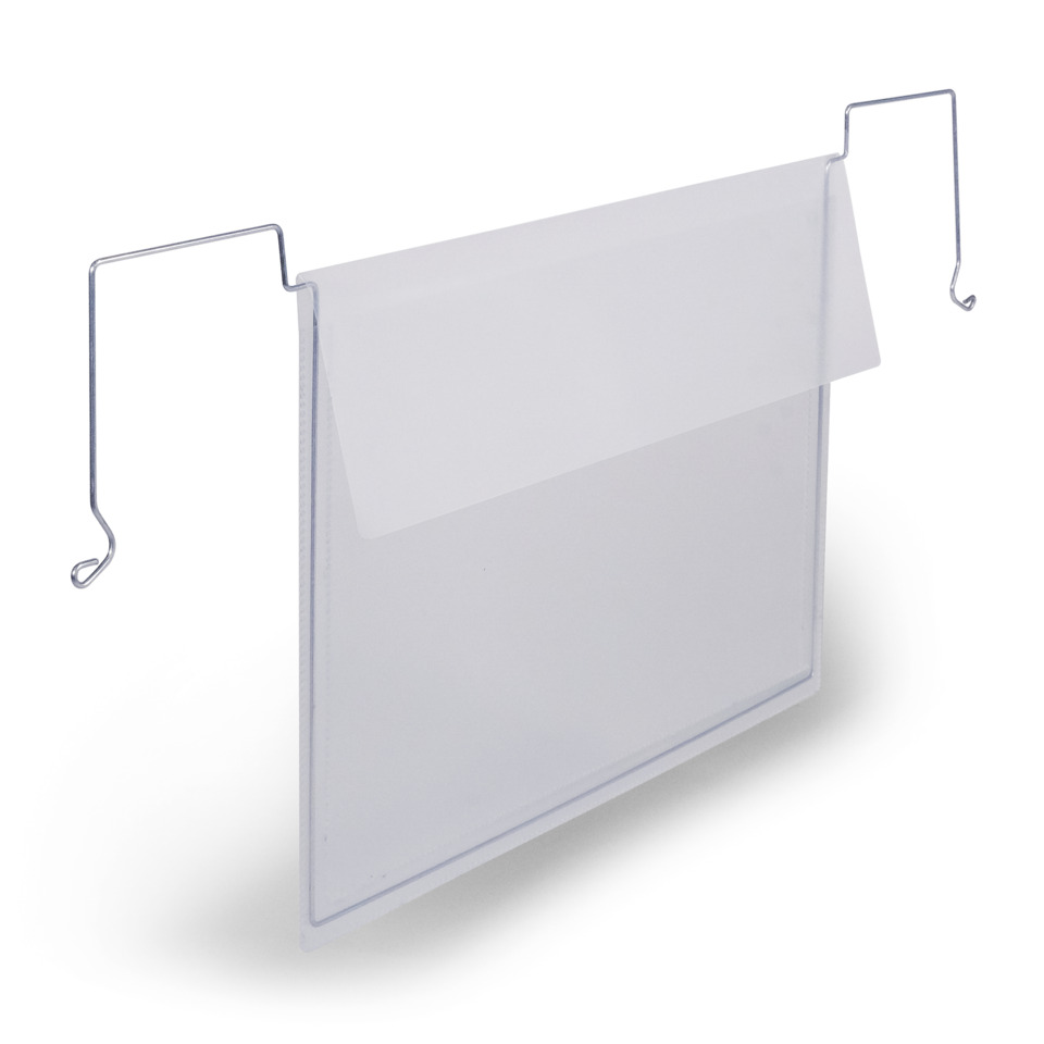 Drahtbügeltasche mit Klappe, A4 quer, 50 Stück, transparent