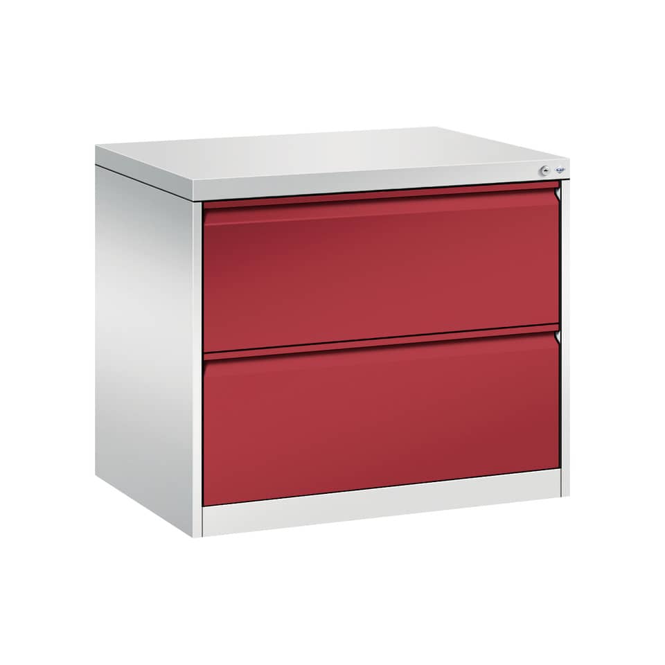 Stahl-Hängeregistraturschrank ACURADO C 2000 zweibahnig, 2 Auszüge lichtgrau/rot