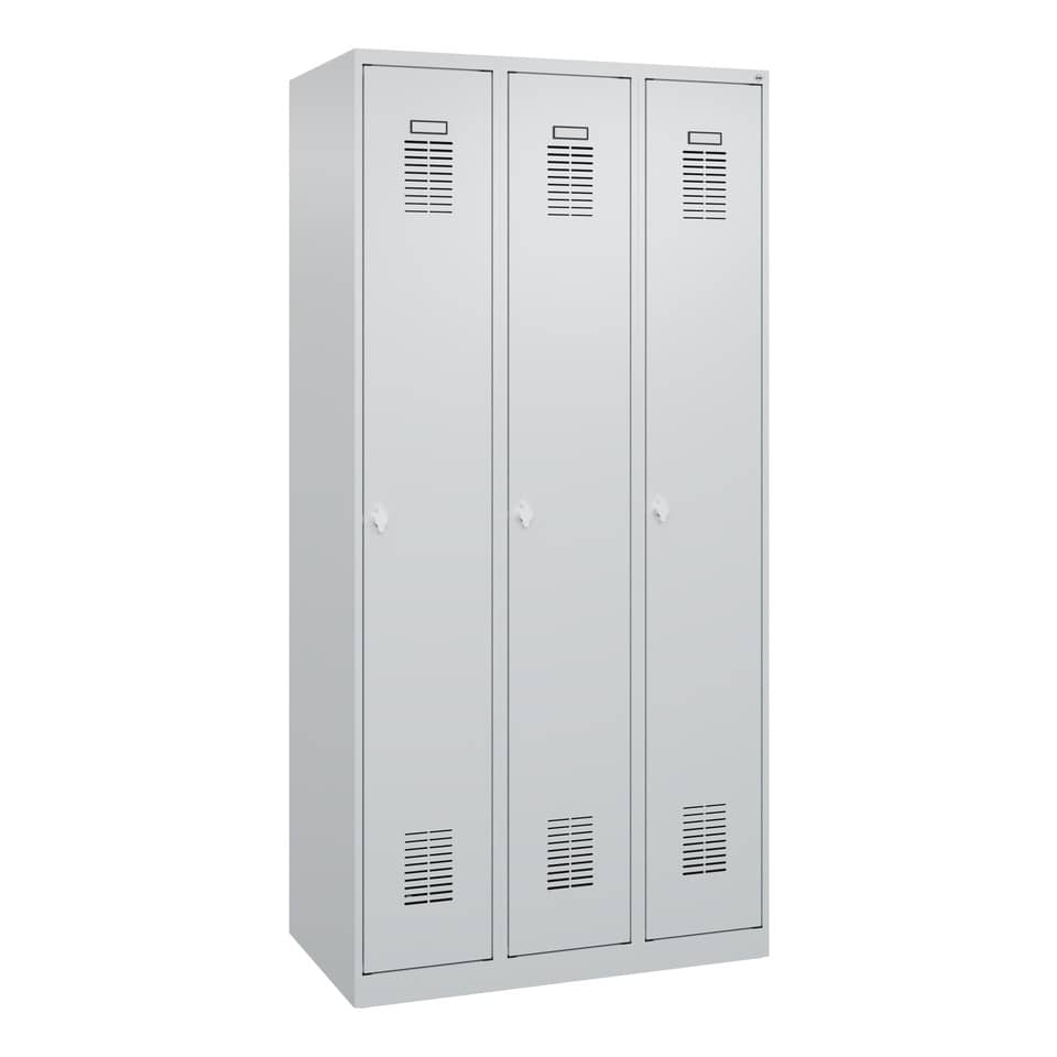 Garderobenschrank 3 Abteile - lichtgrau, Fachboden und Stange